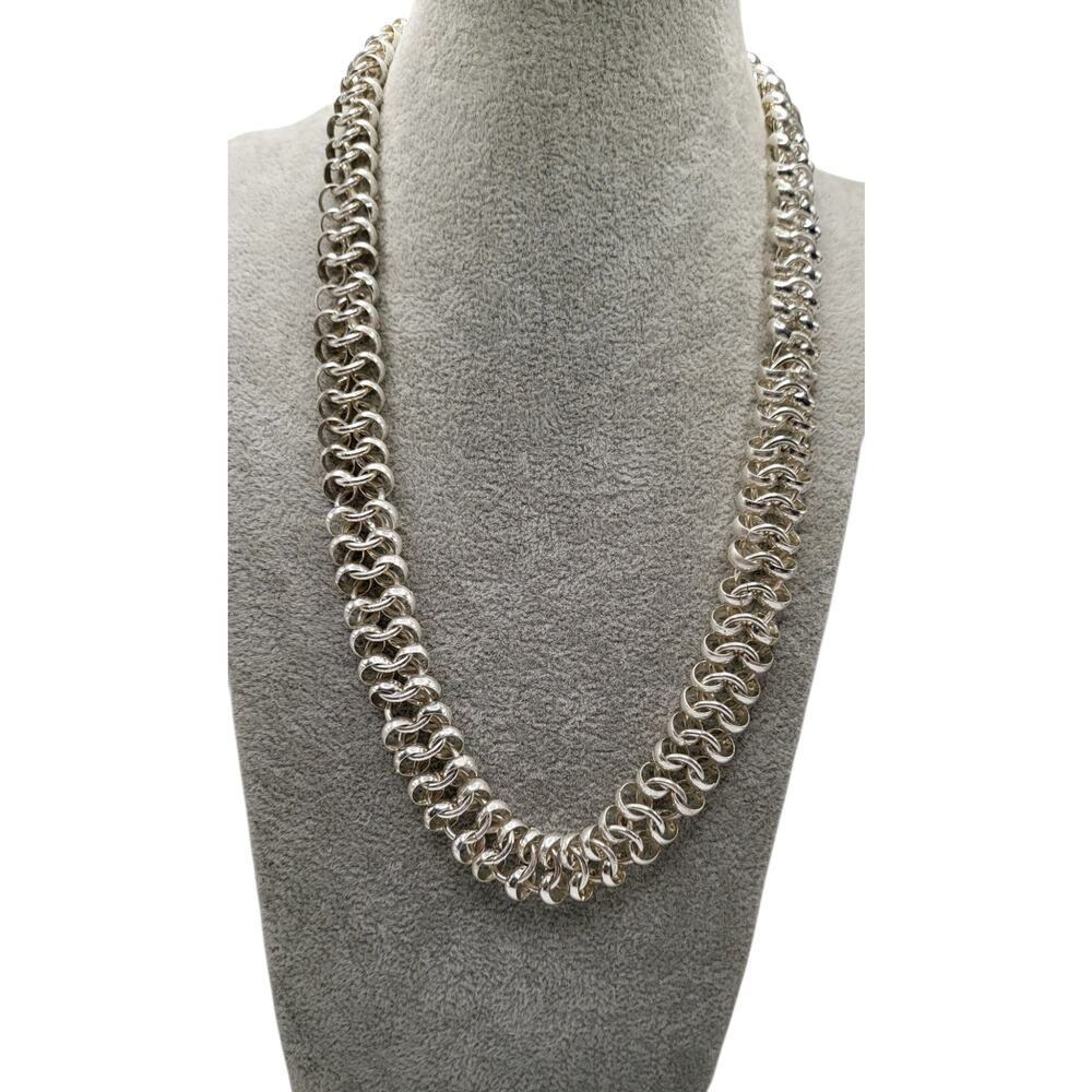 Vintage Silver Tone Statement Chain Necklace Bold Chunky Collar Runway